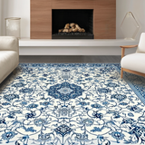 Ultra Soft Area Rug, Non Slip, Stain Resistant, Washable Area Rugs for Living Room, Bedroom, Light Grey Coastal Floral Motif(Blue)