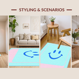 Ultra Soft Area Rug, Non Slip, Stain Resistant, Washable Area Rugs for Living Room, Bedroom, Pastel Playful Smiley Design(Blue)