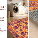 Ultra Soft Area Rug, Non Slip, Stain Resistant, Washable Area Rugs for Living Room, Bedroom, Elegant Multicolor Ethnic Motif(Orange)