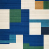 Elegant Blue Green and Beige Abstract Plaid with Irregular Grid Lines(Blue)