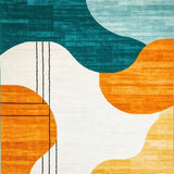Ultra Soft Area Rug, Non Slip, Stain Resistant, Washable Area Rugs for Living Room, Bedroom, Artistic Teal and Rust Brush Strokes(White)