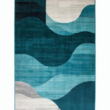 Ultra Soft Area Rug, Non Slip, Stain Resistant, Washable Area Rugs for Living Room, Bedroom, Contemporary Neutral Teal Waves(Blue)