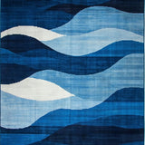 Ultra Soft Area Rug, Non Slip, Stain Resistant, Washable Area Rugs for Living Room, Bedroom, Contemporary Abstract Curved Design(Blue)