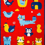 Ultra Soft Area Rug, Non Slip, Stain Resistant, Washable Area Rugs for Living Room, Bedroom, Vibrant Animal Alphabet Illustration(Red)