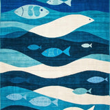 Ultra Soft Area Rug, Non Slip, Stain Resistant, Washable Area Rugs for Living Room, Bedroom, Ocean Depths Bright Blue Beige Fish Theme(Blue)