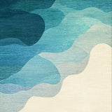 Ultra Soft Area Rug, Non Slip, Stain Resistant, Washable Area Rugs for Living Room, Bedroom, Soft Coastal Decorative Rug with Abstract Seahorse Silhouettes and Ocean Ripples(Blue)