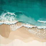 Beige Teal Ocean Scenery Coastal Beach Theme Indoor Floor(Blue)
