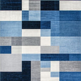 Ultra Soft Area Rug, Non Slip, Stain Resistant, Washable Area Rugs for Living Room, Bedroom, Vibrant Geometric Color Block Style(Blue)
