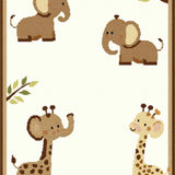 Ultra Soft Area Rug, Non Slip, Stain Resistant, Washable Area Rugs for Living Room, Bedroom, Charming Elephant Giraffe Motif(Brown)