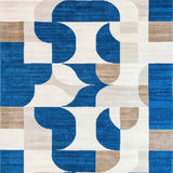 Ultra Soft Area Rug, Non Slip, Stain Resistant, Washable Area Rugs for Living Room, Bedroom, Artisan Revival Collection Geometric Interlock Beige Blue(Blue)
