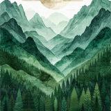 Earthy Watercolor Mountain Landscape(Green)