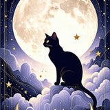 Ultra Soft Area Rug, Non Slip, Stain Resistant, Washable Area Rugs for Living Room, Bedroom, Mystical Boho Cat with Crescent Moons and Starry Night Accents(Black)