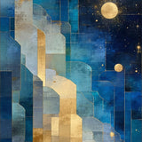 Ultra Soft Area Rug, Non Slip, Stain Resistant, Washable Area Rugs for Living Room, Bedroom, Celestial Fade Rug with Blue Gold Gradients and Polygonal Forms(Blue)