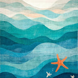 Ultra Soft Area Rug, Non Slip, Stain Resistant, Washable Area Rugs for Living Room, Bedroom, Ocean Breeze Runner Rug Featuring Abstract Wave Swirls and Starfish Accents(Blue)