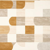 Mid Century Inspired Abstract with Artistic Checkered Beige Design(Beige)