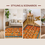 Ultra Soft Area Rug, Non Slip, Stain Resistant, Washable Area Rugs for Living Room, Bedroom, Funky Ethnic Orange Patterned Mat(Orange)