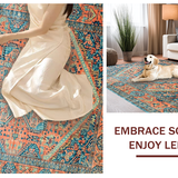 Ultra Soft Area Rug, Non Slip, Stain Resistant, Washable Area Rugs for Living Room, Bedroom, Chic Sky Blue Tiled Aesthetic(Orange)