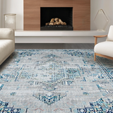 Ultra Soft Area Rug, Non Slip, Stain Resistant, Washable Area Rugs for Living Room, Bedroom, Vibrant Rustic Trellis Artwork(Blue)