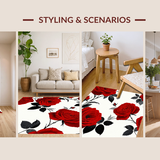 Ultra Soft Area Rug, Non Slip, Stain Resistant, Washable Area Rugs for Living Room, Bedroom, Chic Contemporary Floral Design(Red)