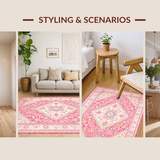 Ultra Soft Area Rug, Non Slip, Stain Resistant, Washable Area Rugs for Living Room, Bedroom, Sophisticated Rustic Floral Touch(Red)