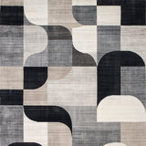 Ultra Soft Area Rug, Non Slip, Stain Resistant, Washable Area Rugs for Living Room, Bedroom, Contemporary Abstract Rug with Minimalist Shapes and Beige Linear Motifs(Gray)