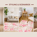 Ultra Soft Area Rug, Non Slip, Stain Resistant, Washable Area Rugs for Living Room, Bedroom, Whimsical Light Pink Floral Fantasy(Pink)