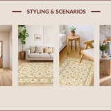 Ultra Soft Area Rug, Non Slip, Stain Resistant, Washable Area Rugs for Living Room, Bedroom, Rustic Distressed Botanical Design(Beige)