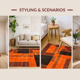 Ultra Soft Area Rug, Non Slip, Stain Resistant, Washable Area Rugs for Living Room, Bedroom, Dynamic Modern Optical Design(Orange)
