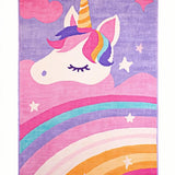 Ultra Soft Area Rug, Non Slip, Stain Resistant, Washable Area Rugs for Living Room, Bedroom, Vibrant Kawaii Rainbow Fantasy(Purple)