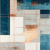 Ultra Soft Area Rug, Non Slip, Stain Resistant, Washable Area Rugs for Living Room, Bedroom, Modern Metallic Accents with Abstract Copper Toned Linework(Blue)