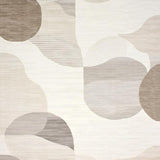 Contemporary Ivory Beige Area with Fluid Abstract Wave and Circle Motifs(Beige)