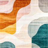 Ultra Soft Area Rug, Non Slip, Stain Resistant, Washable Area Rugs for Living Room, Bedroom, Beige Colorful Abstract Layered Wave Geometric Area(Orange)