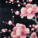 Ultra Soft Area Rug, Non Slip, Stain Resistant, Washable Area Rugs for Living Room, Bedroom, Luxurious Colorful Cherry Petals Design(Black)