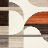 Minimalist Brown and Beige Abstract Area with Linear Curved Motifs(Beige)