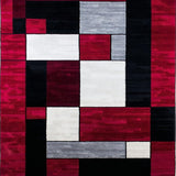 Artisan Carved Rug Premium Garnet Silver Noir Abstract Geometric Design(Red)