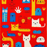 Ultra Soft Area Rug, Non Slip, Stain Resistant, Washable Area Rugs for Living Room, Bedroom, Bright Multi-Color Animal Patchwork(Red)