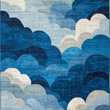 Ultra Soft Area Rug, Non Slip, Stain Resistant, Washable Area Rugs for Living Room, Bedroom, Indigo Whisper Beige Swirls Decorative Floor(Blue)