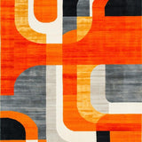 Ultra Soft Area Rug, Non Slip, Stain Resistant, Washable Area Rugs for Living Room, Bedroom, Retro Vibrant Abstract Curves(Orange)
