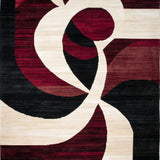 Ultra Soft Area Rug, Non Slip, Stain Resistant, Washable Area Rugs for Living Room, Bedroom, Geometric Swirl Rug Burgundy Black & Beige Modern Design(Red)