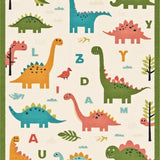 Ultra Soft Area Rug, Non Slip, Stain Resistant, Washable Area Rugs for Living Room, Bedroom, Joyful ABC Dinosaur Visual Delight(Ivory)