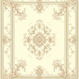 Ivory Beige Baroque Medallion Decorative Scroll Motifs(Beige)