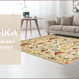 Ultra Soft Area Rug, Non Slip, Stain Resistant, Washable Area Rugs for Living Room, Bedroom, Elegant Earthy Mushroom Motif(Ivory)