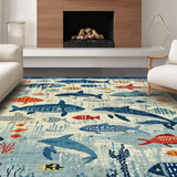 Ultra Soft Area Rug, Non Slip, Stain Resistant, Washable Area Rugs for Living Room, Bedroom, Kids Education Ocean Life Alphabet Number Play Mat Carpet(Blue)