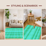 Ultra Soft Area Rug, Non Slip, Stain Resistant, Washable Area Rugs for Living Room, Bedroom, Luxurious Green Tiled Design(Blue)