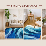 Ultra Soft Area Rug, Non Slip, Stain Resistant, Washable Area Rugs for Living Room, Bedroom, Blue Gradient Stripes, Modern Abstract Art(Blue)