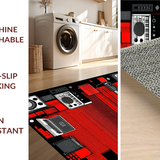 Ultra Soft Area Rug, Non Slip, Stain Resistant, Washable Area Rugs for Living Room, Bedroom, Striking Red and Black Musical Motifs(Red)