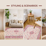 Ultra Soft Area Rug, Non Slip, Stain Resistant, Washable Area Rugs for Living Room, Bedroom, Elegant Vintage Rose Theme(White)