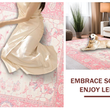 Ultra Soft Area Rug, Non Slip, Stain Resistant, Washable Area Rugs for Living Room, Bedroom, Whimsical Soft Pink Botanical Scene(Pink)