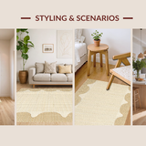 Ultra Soft Area Rug, Non Slip, Stain Resistant, Washable Area Rugs for Living Room, Bedroom, Sophisticated Tan and Brown Scalloped Look(Beige)