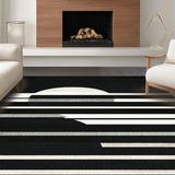 Ultra Soft Area Rug, Non Slip, Stain Resistant, Washable Area Rugs for Living Room, Bedroom, Artisan Woven Contrasting Striped Rug For Chic Layered Entryway Decor(Black)